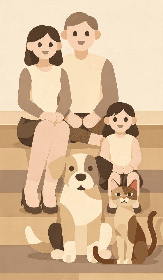 A family sharing their pet's journal together
